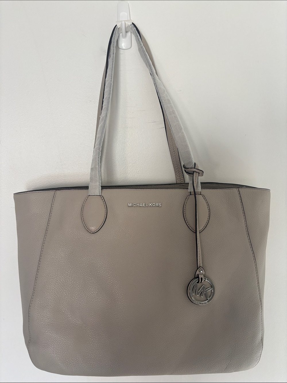 Michael Kors Gray Leather large Tote with Logo Charm